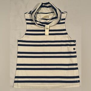 Anthropologie Navy & White Striped Sleeveless Top With Oversized Fold-over Neck